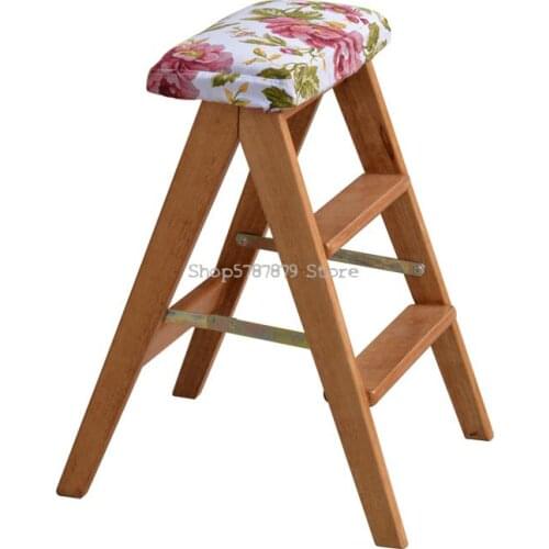 Solid Wood Ladder Stool Folding Stool Wooden Ladder Ladder Chair Portable Dual Purpose High Stool Household Herringbone Kitchen