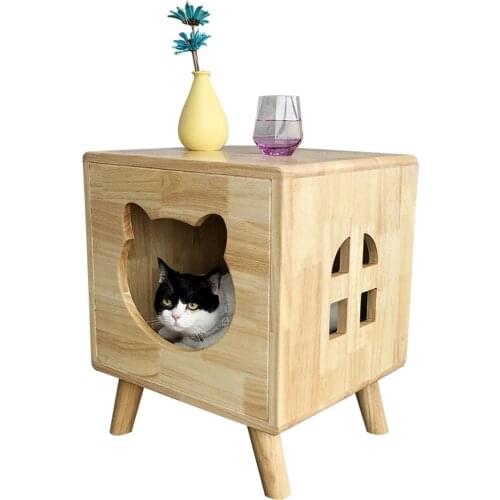 Multi purpose cat nest all solid wood warm bedside table four seasons general cat house pet villa cat house grab board