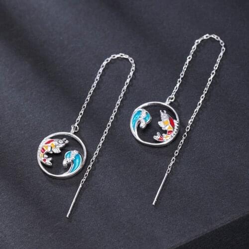 Wave Fish Long Earring 925 Sterling Silver Jewelry for Women Creative High Quality Fashion Earrings wholesale