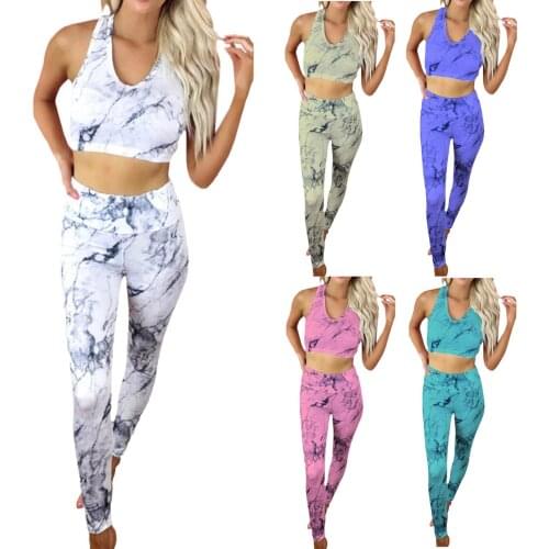 Womens Fashion Casual Summer Suit Sweatshirt+Long Jogger Pants Tie-dye Printed Vest Trousers 2Piece Suit Workout Clothing