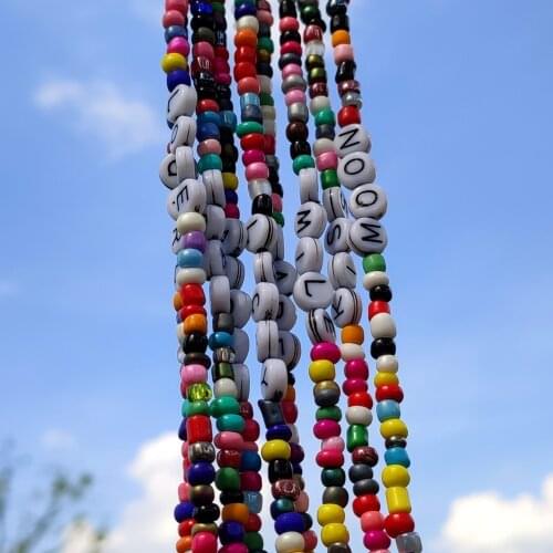 New Handmade Letter Beaded Necklace For Women Rainbow Color Acrylic Seed Bead Strand Choker Necklaces Jewelry Gifts Wholesale