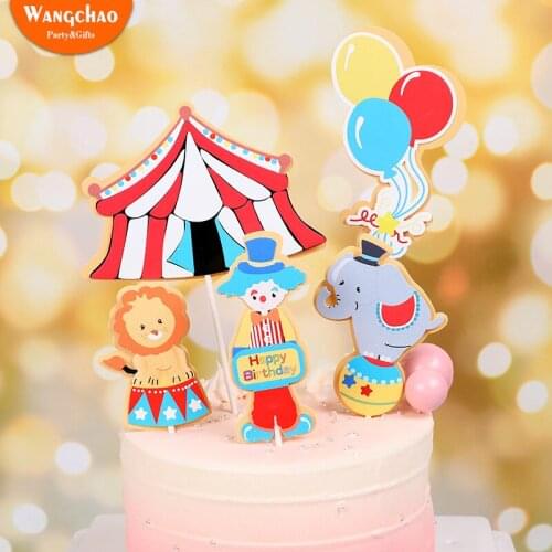 1 Set Circus Party Cake Topper Clown Acrobatics Theme Happy Birthday Cake Decoration Kids Birthday Cartoon Party Supplies