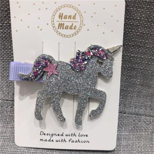 1PCS Lovely Silver Unicorn Animal Hair Pin For Girls BB Birthday Party Gifts Rainbow Shining Rabbit Hair Clips Head Wear Decor