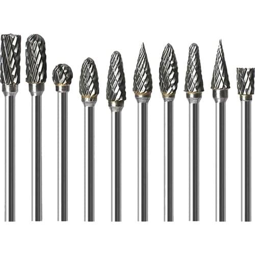 10Pcs 1/8" 3mm Shank Tungsten Carbide Burr Bits Rotary Cutter Files CNC Engraving Tool Set For Woodworking Rotary Tools