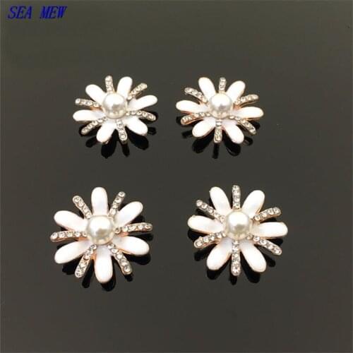 10PCS 25mm Fashion Metal Alloy KC Gold Pearl Rhinestone Flowers Connectors Charm For Jewelry Making DIY Accessories