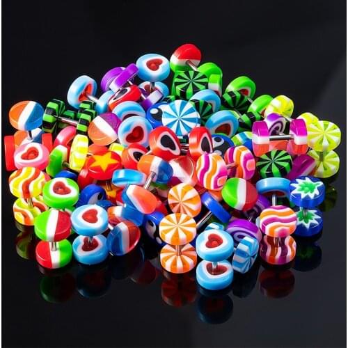 10pcs Acrylic Cartilage Earring Ear Stud Fake Plug Tunnel Stretcher Taper Cheater Expander Gauges Tragus Helix Piercing Jewelry