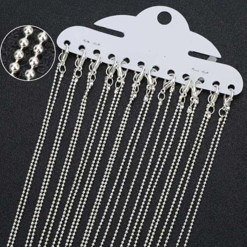 12pcs/pack 1.2mm 1.5mm Silver Color Copper Bead Ball Chains Necklace Bulk with Lobster Clasps Link Chain Accessories Length 45cm