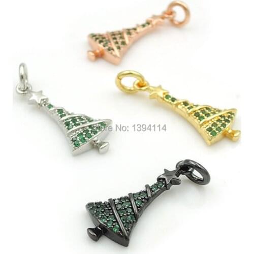 20*9*3mm Micro Pave Green CZ Christmas Trees Charms Fit For Making DIY Bracelets Or Necklaces Jewelry
