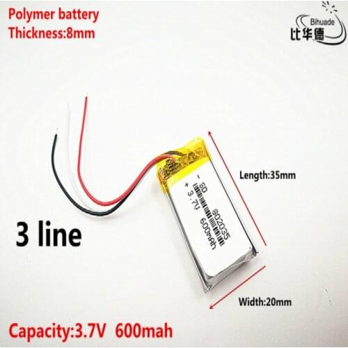 3 line 5pcs/lot Good Qulity 3.7V,600mAH,802035 Polymer lithium ion / Li-ion battery for TOY,POWER BANK,GPS,mp3,mp4