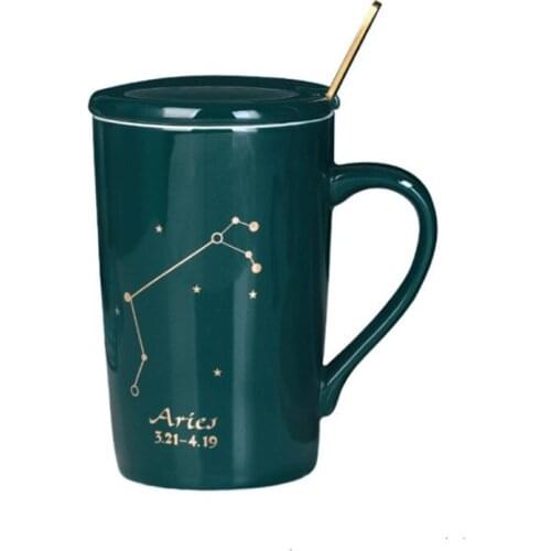 420ml Originality Constellation Ceramic Mug Dark Green Bone China Lemon Cup Household Coffee Cup Gift Box Lovers Cup Office Mug