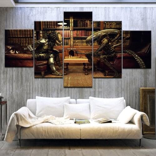 5 Piece Canvas Art Aliens vs Predator Chess Printed Wall Art Home Decor Canvas Painting Picture Poster and Prints Free Shipping