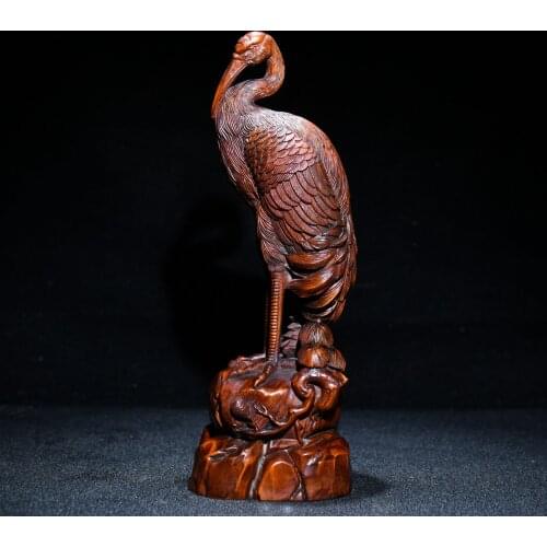 8"China Lucky Old Boxwood Hand-carved Crane statue osprey Office Ornaments Town House Exorcism Ward off evil spirits