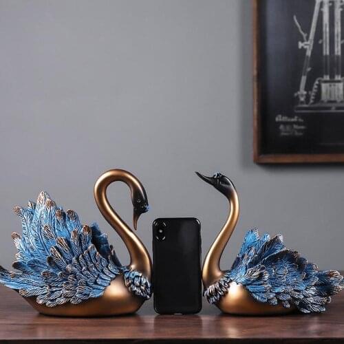 Home Decoration Accessories A Couple of Swan Statue Home Decor Sculpture Modern Art Ornaments Wedding Gifts for Friends Lovers