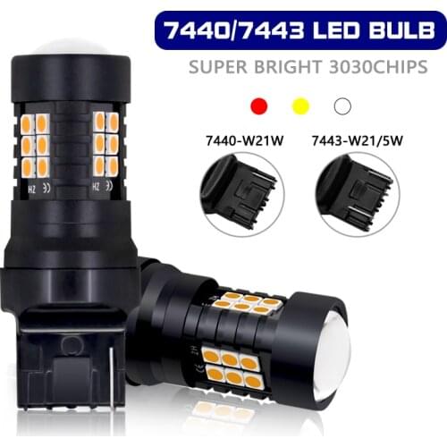 2pcs Car Signal Lamp T20 Led 7443 W21/5W W21 5W WY21/5W Bulbs 7440 WY21W W21W 3030 21SMD Canbus Turn Brake Backup Reverse Light