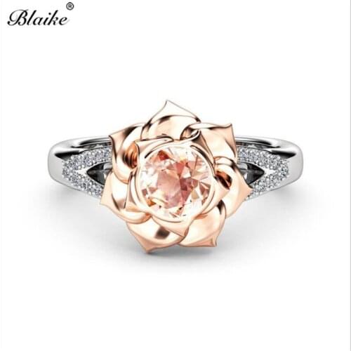 Blaike Exquisite Female Rose Flower Ring Stainless Steel Rings For Women Wedding Engagement Jewelry Promise Rings Birthday Gifts