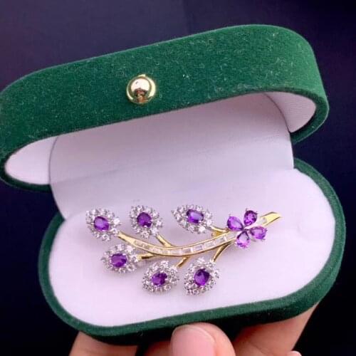 Natural amethyst brooch, 925 silver design, beautiful color, luxurious, hand-made