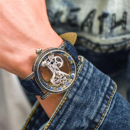 Creative Double-sided Hollow Transparent Bottom Mens Watch Automatic Mechanical Waterproof Luminous Men Watches Student Watch
