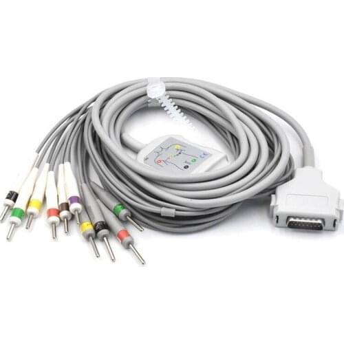 Free Shipping Compatible for Fukuda ECG Cable with 10 leads FCP-7411,FX-7402/FX-2111,FX-2155 DB 15pin 3.0 End ECG Cable Wires