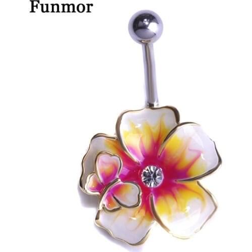 Green Enamel Flower Butterfly Belly Button Ring Body Jewelry Piercings Navel Rings Ombligo Bikini Women Girls Beach Accessories