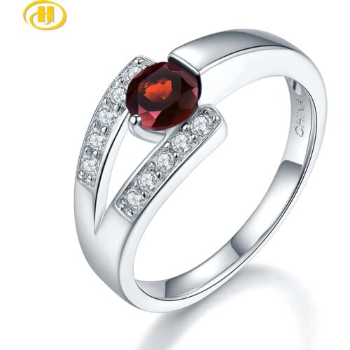 Hutang 0.9 Carats Natural Red Garnet Ring Solid 925 Sterling Silver Rings Elegant Style Fine Jewelry New Year Gift for Women
