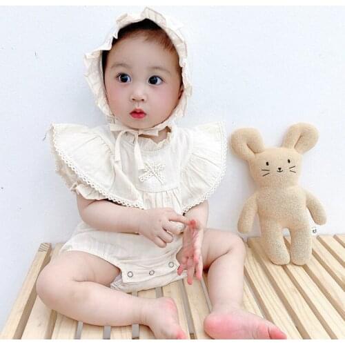 Summer Princess Girls Clothing Fashion Lovelyy Baby Girl Summer Clothes Bodysuit+Cap Lace 100% Cotton Newborn Overalls Clothing