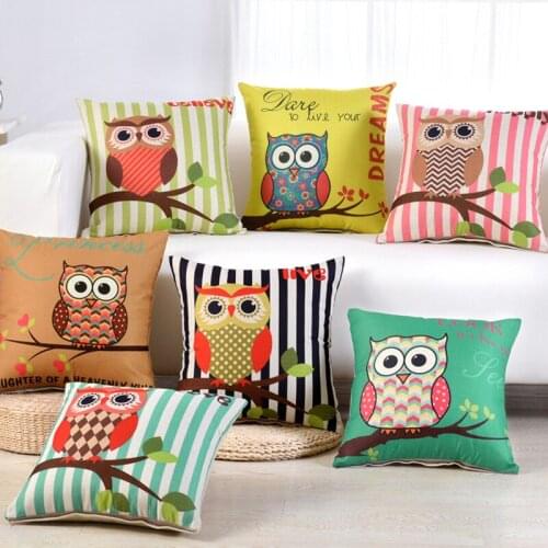 Cartoon Children Owl Cotton Cushion Covers Sofa Pillowcases Cotton Linen Cushion Decorative Pillow For Bedroom Sofa Office Chair