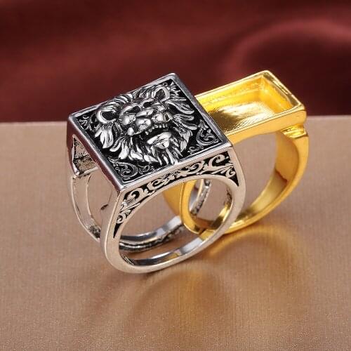 JK Fashion Lion Two-Tone Men Rings Punk Style Party Finger Ring Hyperbole Pattern Drawer Design Male Ring Jewelry Size 7-12