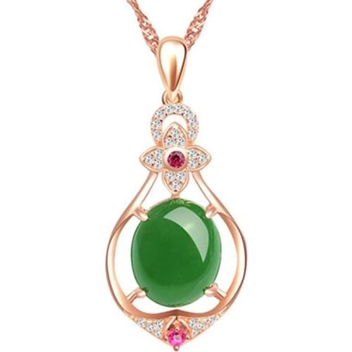 Natural Green Jade Chalcedony Oval Pendant 925 Silver Necklace Chinese Carved Charm Jewelry Fashion Amulet Gifts for Women
