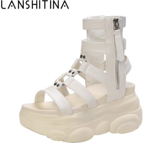 2020 New Fashion Leather Hollow Out Gladiator Platform Sandals Women Wedge High Heels Summer Shoes Woman Punk Chunky Sandalias