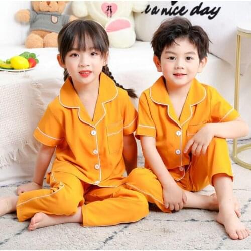 2021 New Childrens Boys Pajamas Set Summer Short Sleeve T-Shirts Trousers Cotton Cardigan Pyjamas Teen Boy Home Wear Suits Kids