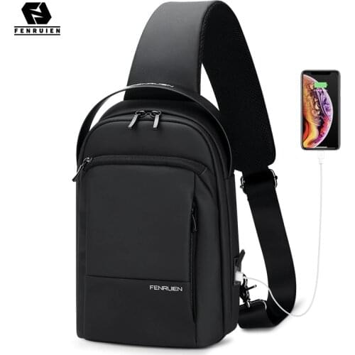 Fenruien 2021 New Men Crossbody Bag Sport Casual Chest Bag For Male USB Charging Messenger Sling Bag Waterproof Shoulder Bag