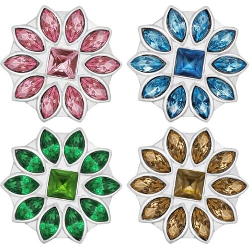 New KZ3043 Beauty Charm Round pure Crystal Flower 18MM Metal snap buttons for DIY snap jewelry wholesale