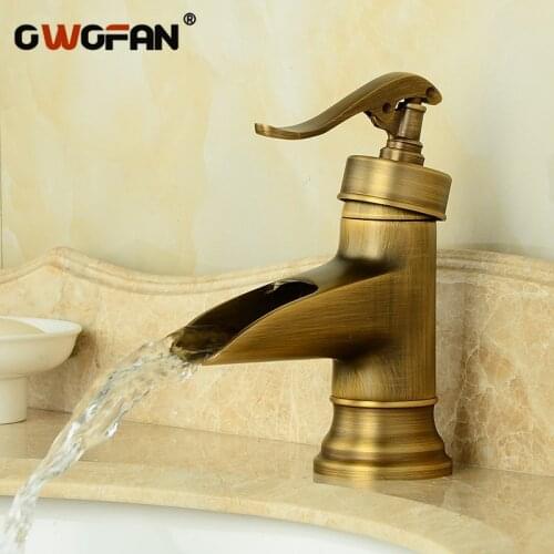 Wine Glass style Single Lever Waterfall Bathroom Basin Faucet Antique Bronze Finish Hot and Cold Bathroom Sink Mixer Taps 1858F