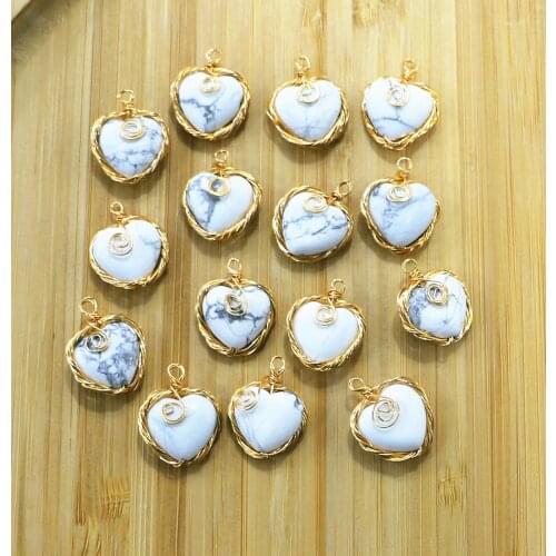Wholesale 10pcs New Natural Stone Pendant Heart-shaped Pendant Necklace For DIY Jewelry Necklace Best Birthday Gift Size
