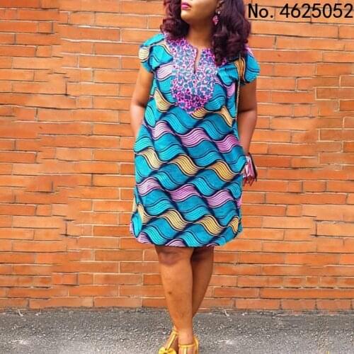 Africa Women Summer Casual Mini Dress Printed Short Sleeve V Neck Short Dress Boho Style Large Size Vacation Outfits Beach Wear