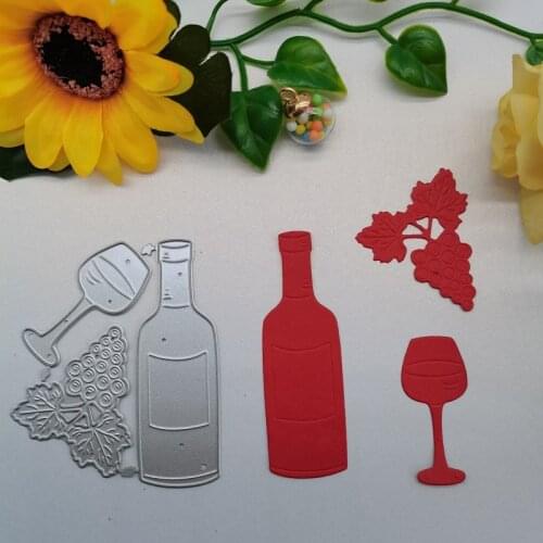 65*77mm Red Wine Bottle, Glass and Grapes New Metal Cutting Dies for DIY Scrapbooking Photo Album Embossing Paper Card