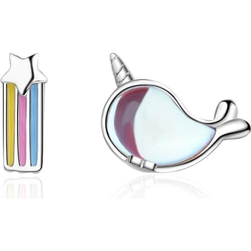 Simple sterling silver earrings cute animal earrings creative asymmetric earrings cute whale shape jewelry accessories