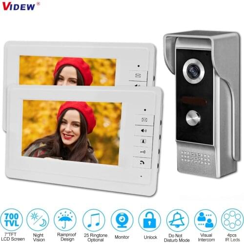 VIDEW 7'' TFT LCD Wired Video Intercom System Doorbell Camera for Home Security 700TVL IR Outdoor Camera Night Vision