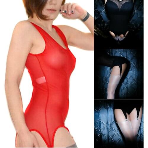 Sheer Mesh Vest Bodysuit with 6 Straps Garter Belt Night Lingerie Women Health99