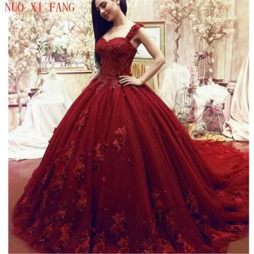 Vestido De Noiva 2020 Luxury Red Wedding Dresses Sweetheart Lace Applique 3D Flowers Bridal Dresses Court Train Wedding Gowns