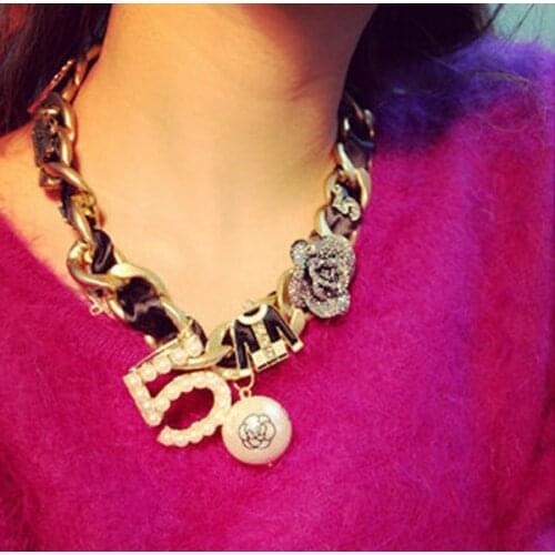 Fashion Choker Statement Necklace For Women CNANIYA Brand Jewelry Rose 5 Resin Pearl Big Chunky Necklaces