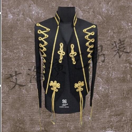 S-3xl New Mens Suit Dress Court Studio Costumes Opera Formal Blazers Jacket Black Phnom Penh Embroidery Singer Stage Costumes