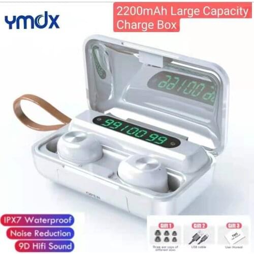 YMDX TWS F9 Bluetooth Earbuds V5.0 Stereo Wireless Headset Sport Waterproof Earphones Noise Cancelling Headset 2200mAh Charger