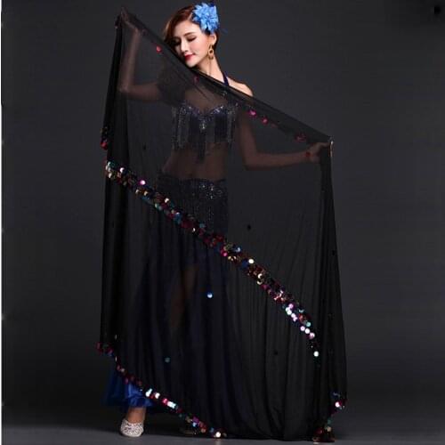 Women Belly Dance Costume Sequin Shawl Veil Belly Dance Veils Performance 214*150cm