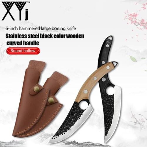 XYj Kitchen Cooking Knife Stainless Steel Hand Forged 6'' Boning Knife With Knife Sheath Full Tang Meat Cleaver For Home Camping