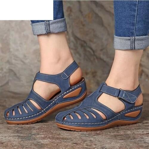 LZJ Woman 2020 Summer Leather Vintage Sandals Buckle Casual Sewing Women Retro Sandalias Female Ladies Platform Shoes 36-46