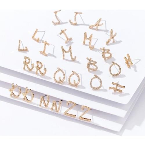 1 Pair Copper CZ Stud Earrings for Women Elegant A-Z 26 English Letters Zircon Ear Piercing Earring Creative Cartilage Jewelry