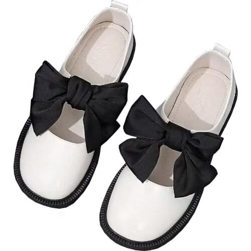 Bowknot Kawaii Mary Jane Pu Leather Shoes Women Cute Summer Lolita Shallow Mouth Flats Retro Sweet Girls Cosplay Anime Harajuku