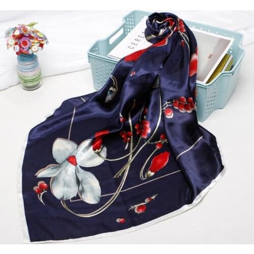 90*90cm Silk Flower Scarves Women Foulard Square Head Hijab Scarf Ladies Satiny Shawl wrap muffler pareo female hijab poncho