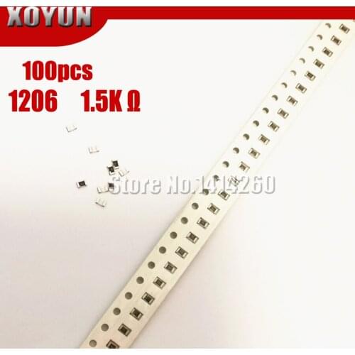 100PCS 1206 SMD Resistor 1% 1.5K 1K5 ohm chip resistor 0.25W 1/4W 152